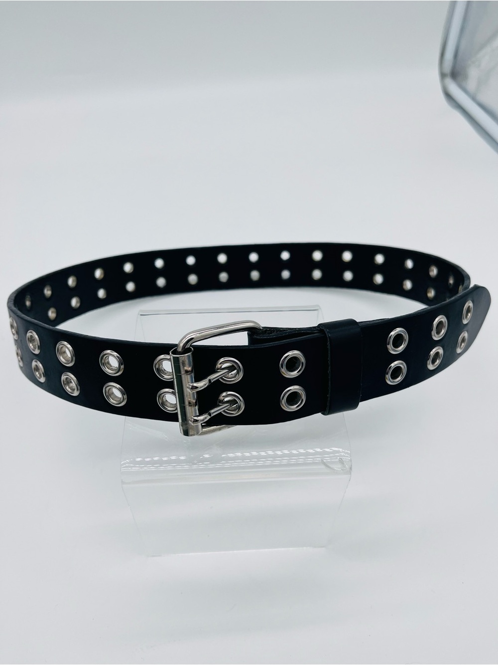 Unisex Black Double-Row Grommet Belt - 36”